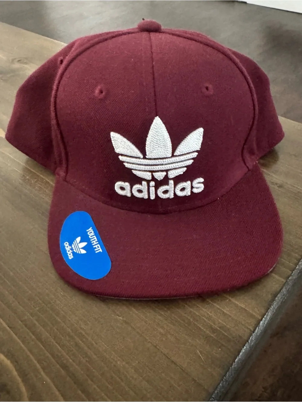 adidas Originals Youth Trefoil Snapback Hat Maroon Burgundy White NWT